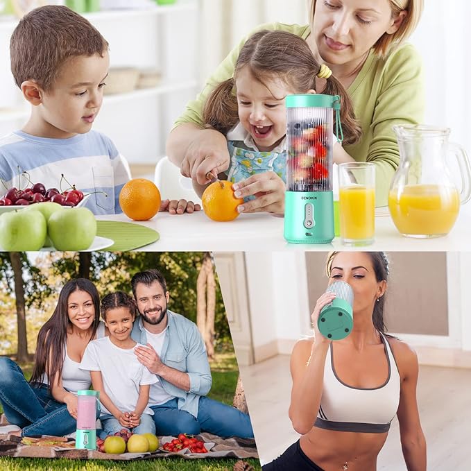 DENOKIN Portable Blender 16oz Vessel Cordless Personal Size Small Blender for Shakes and Smoothies with 6 Blade for Kitchen Home Travel