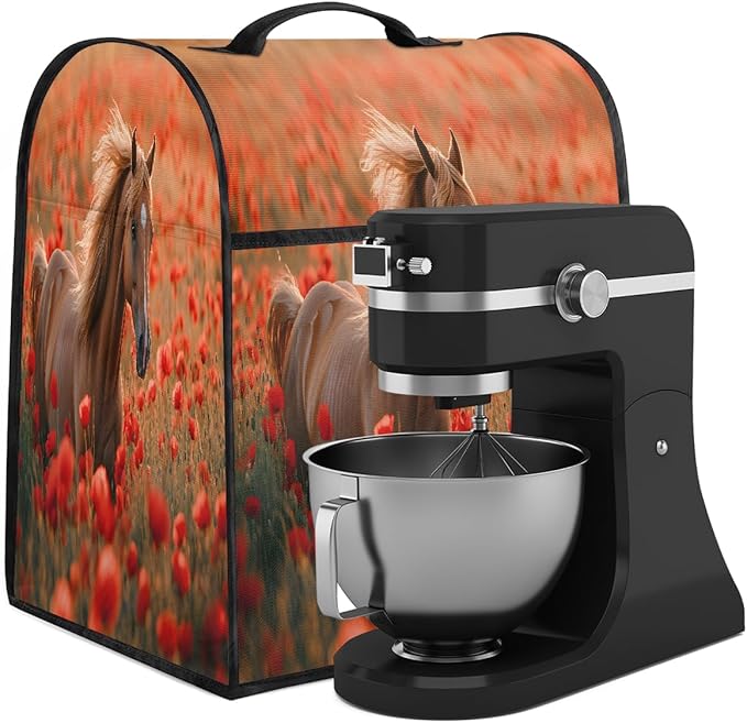 cfpolar Kitchen Aid Mixer Cover Compatible with 6-8 Quarts Animal Horse Red Flower Stand Mixer Cover Kitchen Aid Mixers Accessories Appliance Organizer Bag Dust Covers with Zipper Pocket