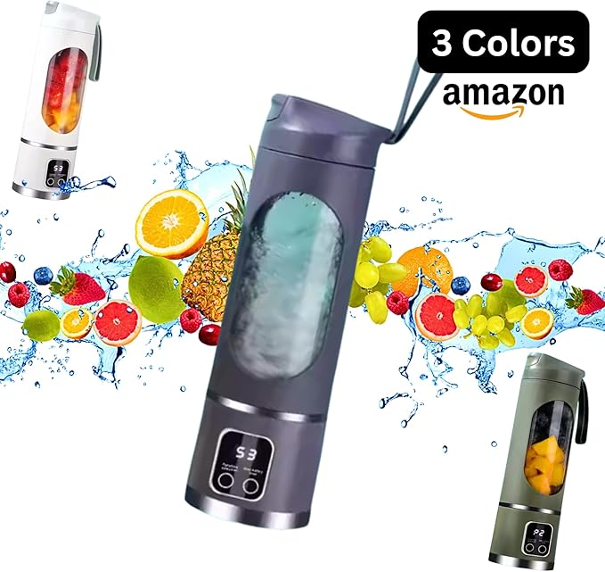 Portable Blender/juicer 12-Blade Cordless Smoothie Maker 15.2oz with Ice Crush Power USB-C Rechargeable Leakproof BPA-Free Self-Cleaning for Shakes Protein Juices Frozen Fruit (Purple 7.4V)