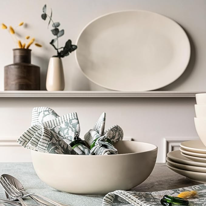 over&ampback Coupe Stoneware Serving Platter - Elegant 1-Piece Oval Serving Platter to Complete Your Kitchen Set - 16.4 x 11.5 - Semi-Matte Ivory