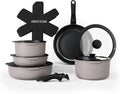 Country Kitchen Cookware Set with Removable Handle Oven &amp RV Safe Pots and Pans Set Grey/Black Original