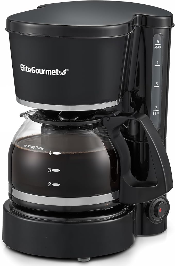 Elite Gourmet EHC-5055# Automatic Brew &amp Drip Coffee Maker with Pause N Serve Reusable Filter On/Off Switch Water Level Indicator Black