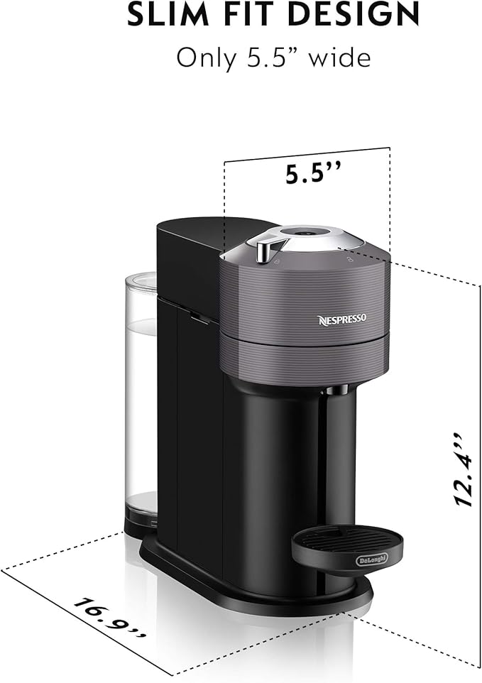 Nespresso Vertuo Next Coffee and Espresso Machine by De'Longhi with Milk Frother 8 ounces Dark Grey