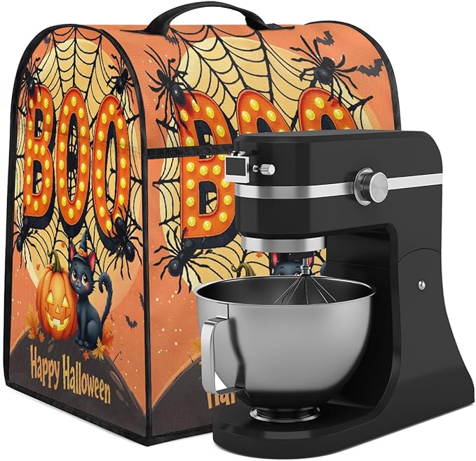 cfpolar Kitchen Aid Mixer Cover Compatible with 6-8 Quarts Halloween Cat Spider Pumpkin Moon Stand Mixer Cover Kitchen Aid Mixers Accessories Appliance Organizer Bag Dust Covers with Zipper Pocket