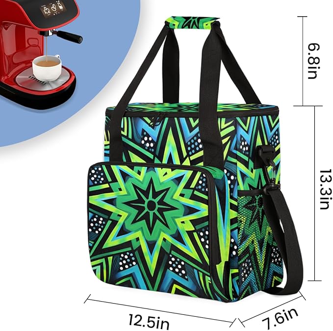 Green Star Coffee Maker Carrying Bag Crazy Lines Star Travel Storage Bag Compatible with K-Mini or K-Mini Plus Single Serve Coffee Brewer Carrying Case with Multiple Pockets &amp Shoulder Strap
