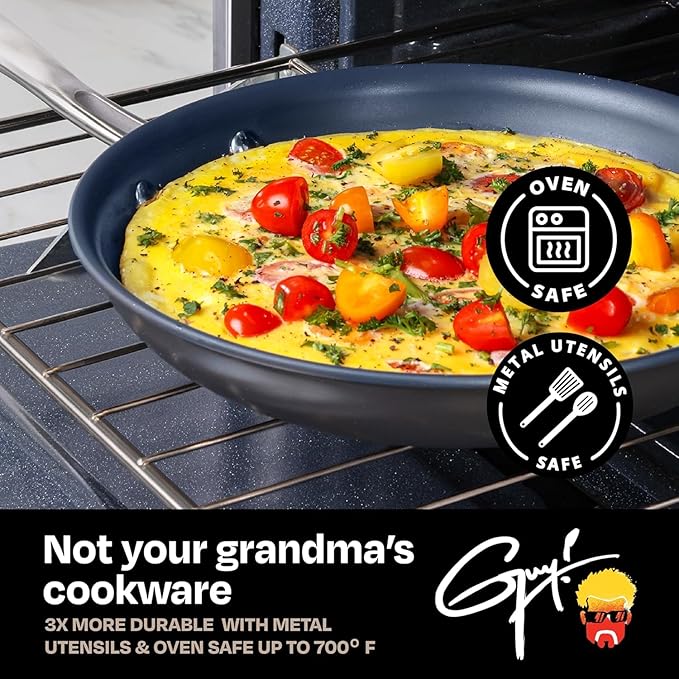 Guy Fieri's Flavortown Laser Titanium 2-Quart Sauce Pan with Lid - Non-stick Cookware Without PFAS PTFE or PFOA 3x More Durable Dishwasher Safe Oven Safe