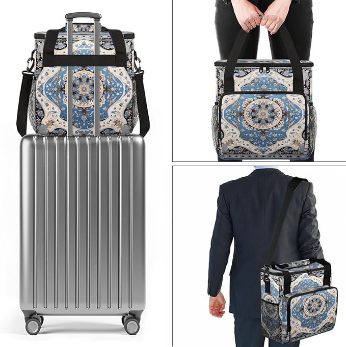 Rich Damask Coffee Maker Carrying Bag Retro Flower Travel Storage Bag Compatible with K-Mini or K-Mini Plus Single Serve Coffee Brewer Carrying Case with Multiple Pockets &amp Shoulder Strap