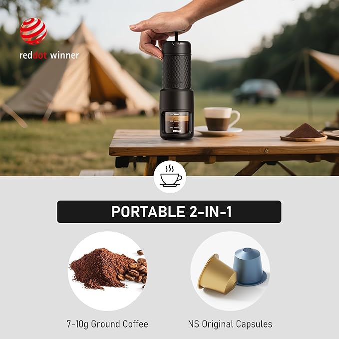 STARESSO 2026 Travel Kit Portable Espresso Maker &amp Grinder Set Dual Use for Ground Coffee &amp Pods No Power Needed Travel Case for Camping Hiking