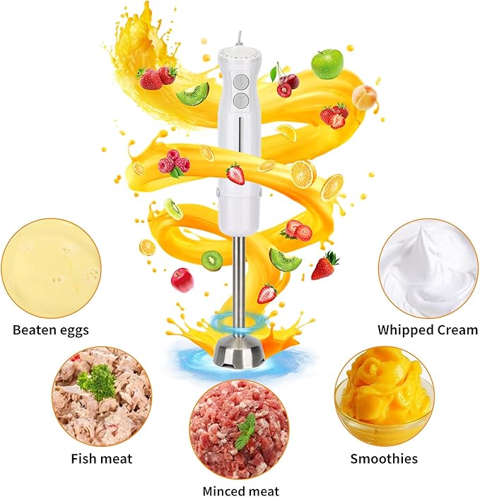 Handheld Blender 5-in-1 Multi-Function Stick Mixer 600w 10 Speed - Perfect for Food Whipping Milk &amp Egg Mixing - Mortar Beaker &amp Measuring Cup Included