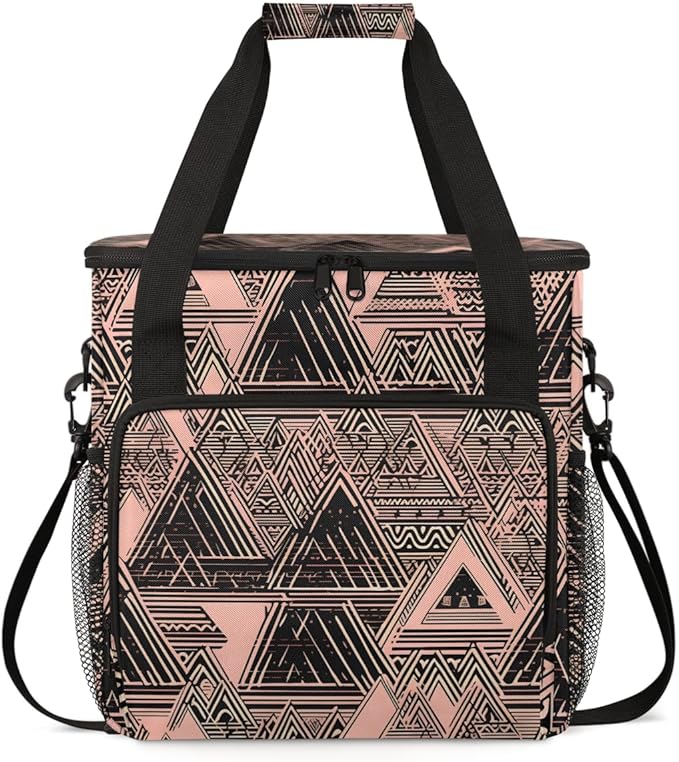 Pink Ethnic Aztec Coffee Maker Carrying Bag Retro Aztec Travel Storage Bag Compatible with K-Mini or K-Mini Plus Single Serve Coffee Brewer Carrying Case with Multiple Pockets &amp Shoulder Strap