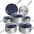 Nuwave Healthy Duralon Blue Ceramic Nonstick Cookware Set Diamond Infused Scratch-Resistant PFAS Free Dishwasher &amp Oven Safe Induction Ready &amp Evenly Heats Tempered Glass Lids &amp Stay-