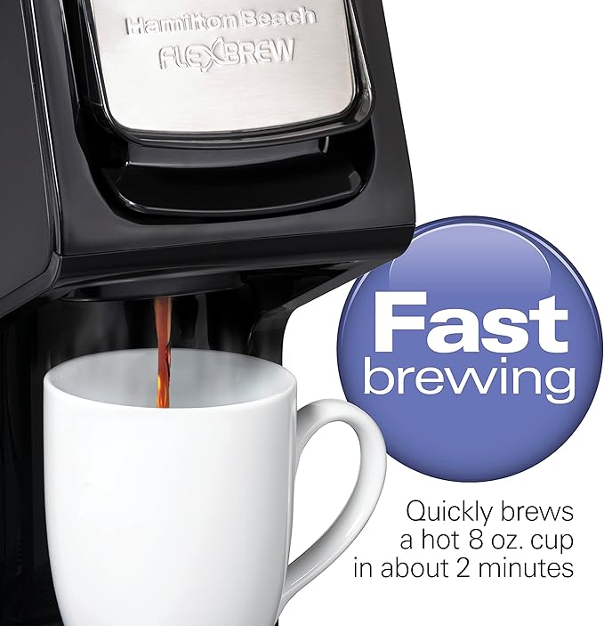 Hamilton Beach 49918 FlexBrew Single-Serve Coffee Maker Compatible with Pod Packs and Grounds 14 oz Black Stainless - Fast Brew