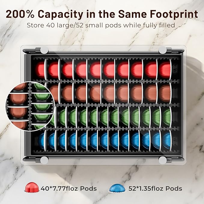 EVERIE Coffee Pod Drawer Organizer for Nespresso MachinesHigh-Capacity Storage for Vertuo CapsulesSmooth Pull-Out Design Fits Under Coffee Makers (12”W x 16.5”D x 3.5”H)