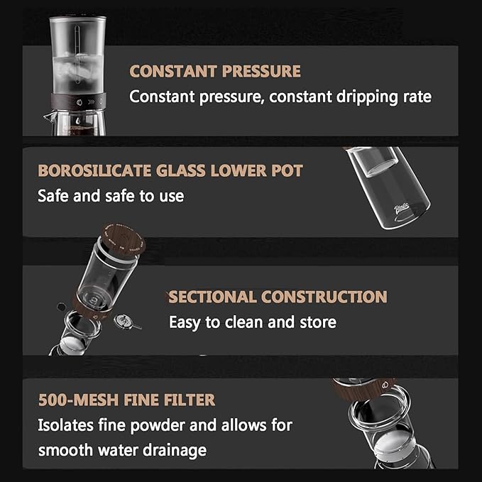 Drip Cold Brew Coffee Maker Machine Ice Drip Coffee Brewer 450ml Capacity 500-mesh High-density Filter High borosilicate glass material for Home and Office