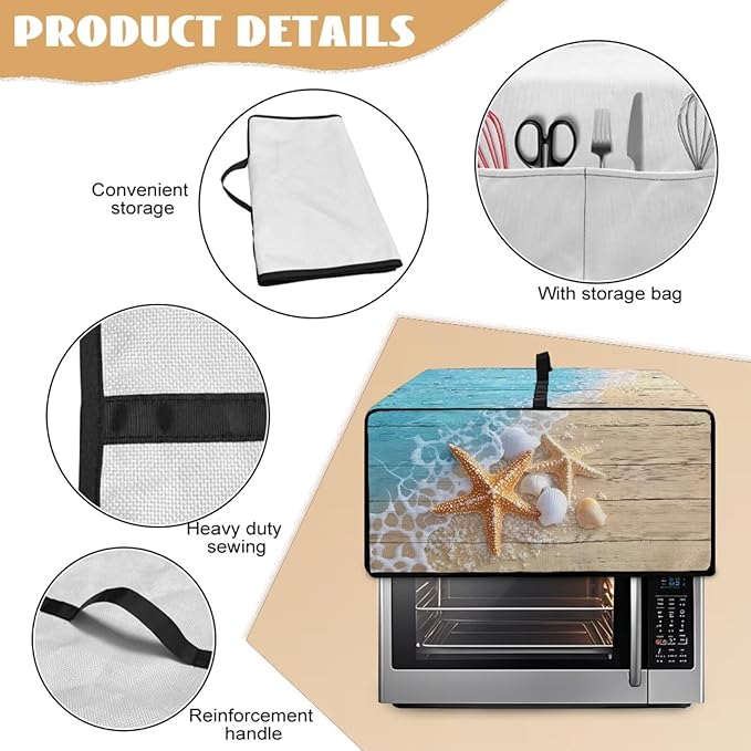 Air Fryer Toaster Smart Oven Dust Cover Starfish Shell Wood Print Toaster Oven Cover with Side Pockets for Kitchen Counter Machine Washable M