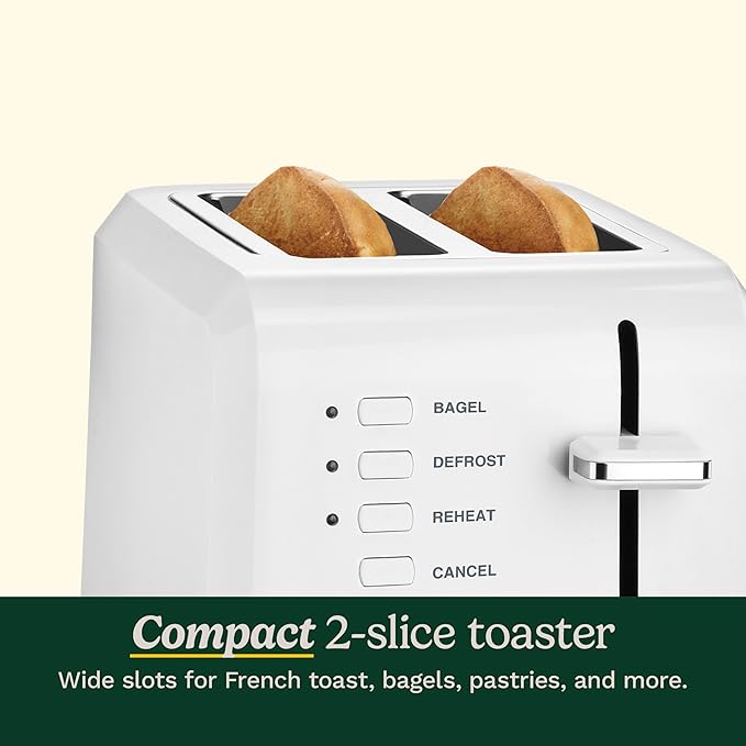 Cuisinart CPT-122 2-Slice Compact Plastic Toaster Slots for Bagels &amp Bread 7 Shade Settings Cancel/Defrost/Reheat Functions Removable Crumb Tray Small Kitchen Appliance for Home &amp Office