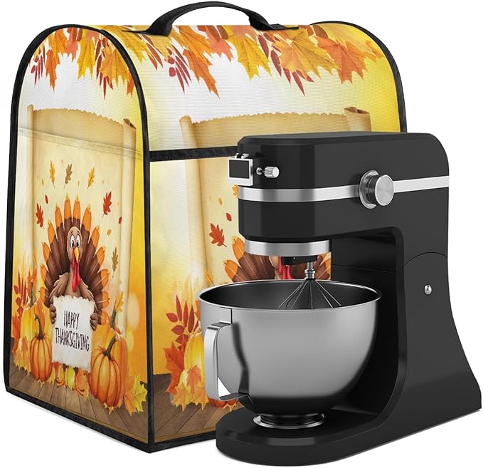 cfpolar Kitchen Aid Mixer Cover Compatible with 6-8 Quarts Thangsgiving Turkey Pumpkins Stand Mixer Cover Kitchen Aid Mixers Accessories Appliance Organizer Bag Dust Covers with Zipper Pocket