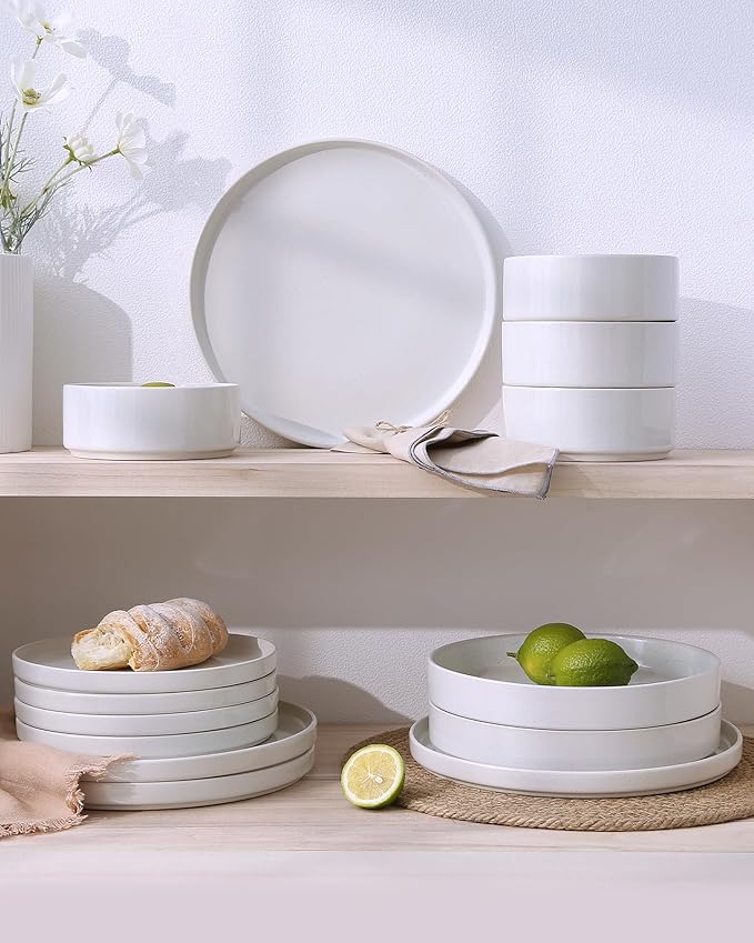 Famiware Nebula Plates and Bowls Set 12 Pieces Dinnerware Sets Dishes Set for 4 White