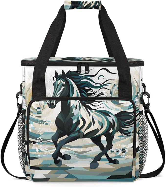 Abstract Horse Coffee Maker Carrying Bag Portable Travel Storage Tote Bag Compatible with K-Mini or K-Mini Plus Single Serve Coffee Brewer Carrying Case with Multiple Pockets &amp Shoulder Strap