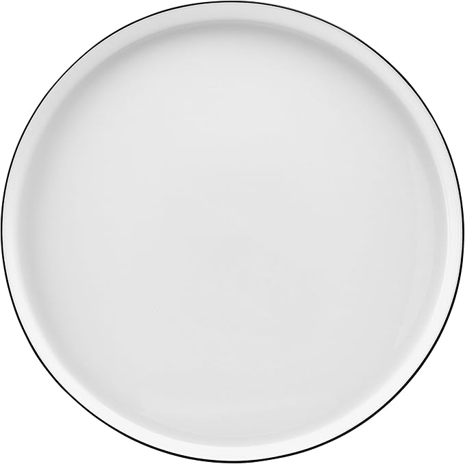 Mikasa Samantha 12 Piece Bone China Dinnerware Plate and Bowl Set Service for 4 Black Banded Rim Chip-Resistant Lightweight Durable White