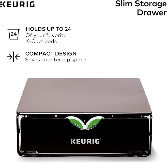 Keurig® K-Supreme Single Serve K-Cup Pod Coffee Maker MultiStream Technology Black &amp Slim Non-Rolling Storage Drawer Coffee Pod Storage Holds up to 24 K-Cup Pods Black