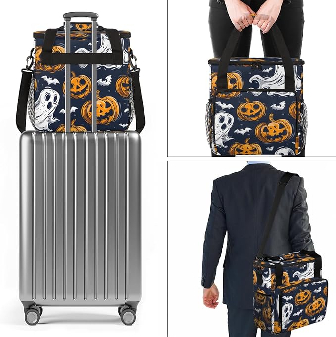 Halloween Pumpkin Coffee Maker Carrying Bag Oil Painting Pumpkin Travel Storage Bag Compatible with K-Mini or K-Mini Plus Single Serve Coffee Brewer Carrying Case with Pockets &amp Shoulder Strap