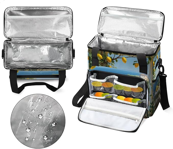 Sea House Lemon Coffee Maker Travel Bag for Keurig K-Mini/K-Mini Plus Insulated Waterproof Tote with Pockets for K-Cup Portable Single-Serve Brewer Case
