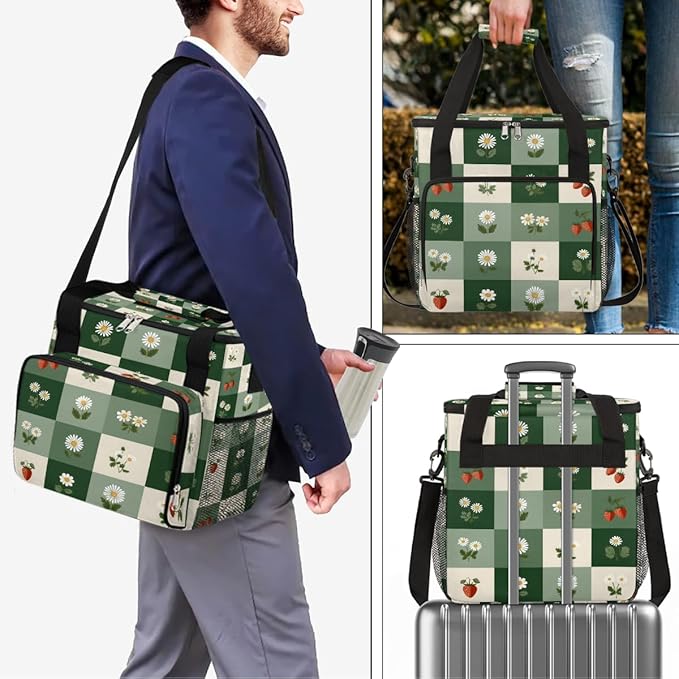 cfpolar Daisy Strawberry Coffee Maker Carrying Bag Coffee Machine Travel Storage Bag Compatible with K-Mini or K-Mini Plus Portable Single Serve Coffees Brewer Case with Pockets for K-Cup Pods