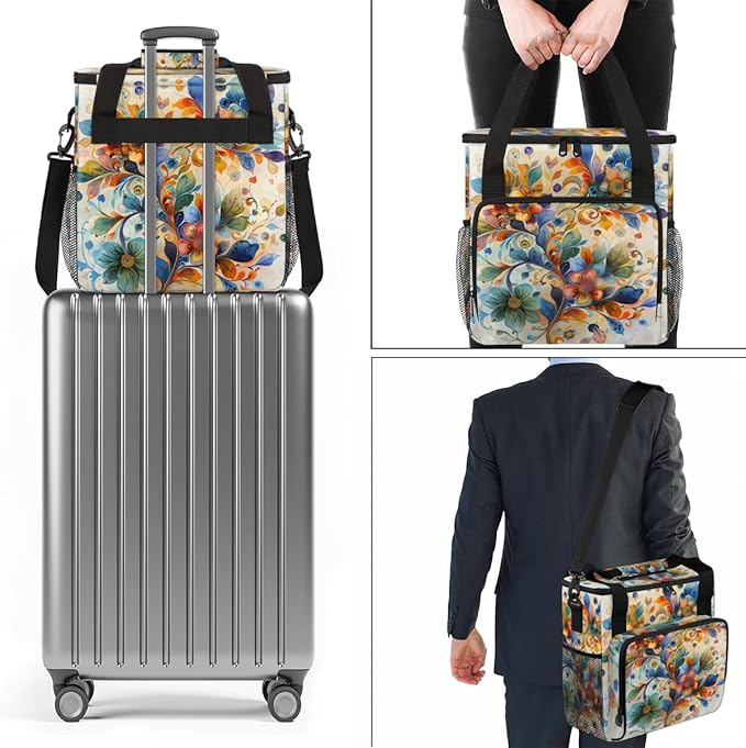 Whirling Flowers Coffee Maker Carrying Bag Portable Travel Storage Tote Bag Compatible with K-Mini or K-Mini Plus Single Serve Coffee Brewer Carrying Case with Multiple Pockets &amp Shoulder Strap