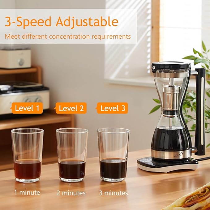 Electric Syphon Coffee Maker Glass Vacuum Siphon Pot with Separate Base 240ml Intelligent Heat Preservation Coffee Pot for Home Offices 30 Minute Keep Warm(240ml Black)