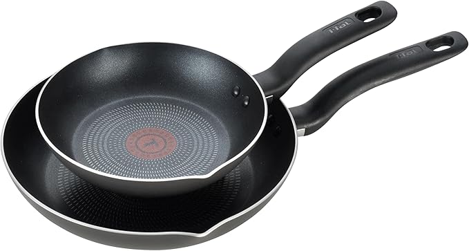 T-Fal Initiatives Non Stick Fry Pan 2 Piece Set 8.5 10 Inch Oven Broiler Safe 350F Cookware Kitchen Cooking Set Skillets Frying Pans Egg Pan Omelet Pan Pots and Pans Dishwasher Safe Black