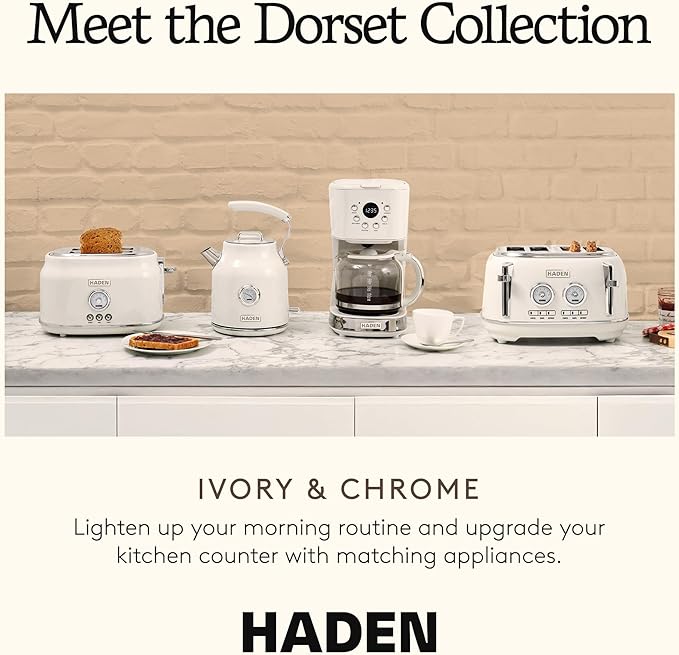 Haden Dorset 2 Slice Extra Wide Slot Toaster with Cool Touch Exterior Removable Crumb Tray and 6 Variable Browning Control Ivory