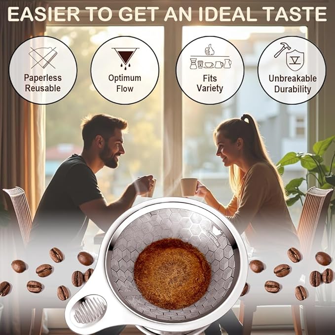 dailybrew Pour Over Coffee Maker Triple Layer Stainless Steel Cone Coffee Filter 4 Cup Non-electric Drip Coffee Maker Manual Portable Pour Over Coffee Maker Metal Cone Cafe Coffee Dripper