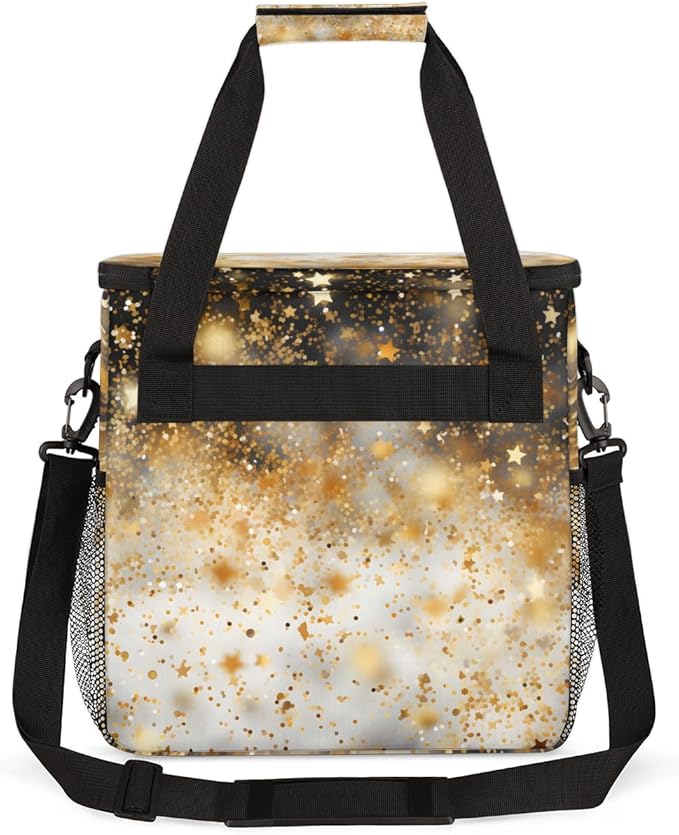 Glitter Coffee Maker Carrying Bag Black Gold Portable Travel Storage Tote Bag Compatible with K-Mini or K-Mini Plus Single Serve Coffee Brewer Carrying Case with Multiple Pockets &amp Shoulder Stra