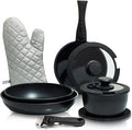 Moss &amp Stone 10pcs Black Pots and Pans Set Non Stick Cookware Sets Detachable Handle RV Kitchen Set Removable Handle Oven Safe Induction Ready Stackable Non-stick Set Camping Cookware Set