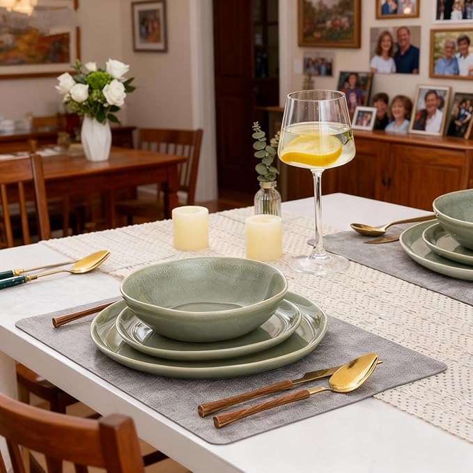 AmorArc Ceramic Dinnerware SetsHandmade Reactive Glaze Stoneware Plates and Bowls SetsHighly Scratch Resistant | Dishwasher &amp Microwave Safe Dishes SetService for 8 (24pc)
