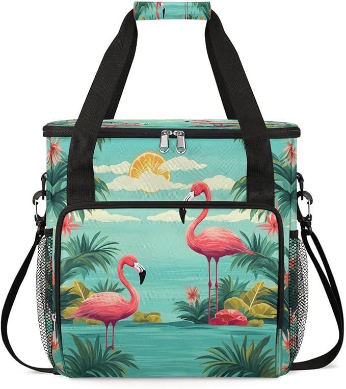 Tropical Hawaiian and Flamingo Coffee Maker Carrying Bag for Keurig K-Mini or K-Mini Plus Storage Portable Coffee Maker Travel Bag