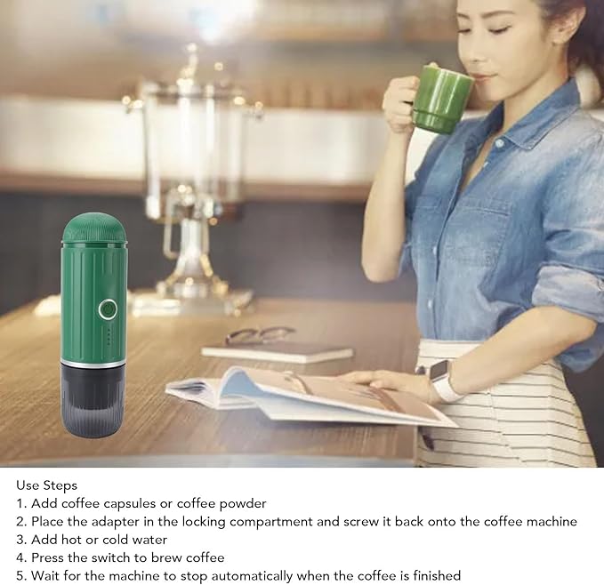 Portable Coffee Concentrate Maker 19 Bar Pressure | High Oil Extraction for Rich Flavor | Mini Coffee Machine for Home/Travel/Office | Fast Heating &amp Rechargeable (Green)