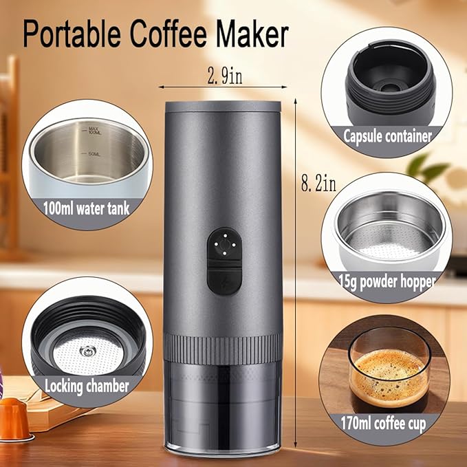3-in-1 Portable Espresso Machine with Self-Heating 20 BAR Pressure 7800mAh Battery &amp Carrying Bag - Compact Travel Coffee Maker for Capsules Ground Coffee Iced Brew for Camping Hiking Office