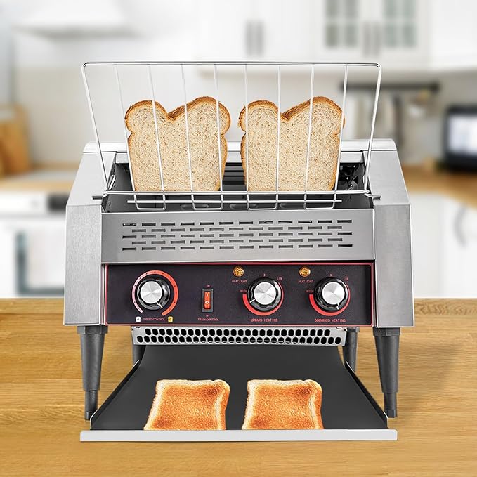 450 Slices/Hour Commercial Conveyor Toaster2600W Stainless Steel Heavy Duty Industrial Toasters w/Three-ring Heating TubesCountertop Electric Restaurant Equipment for Bun Bagel Bread Baked Food