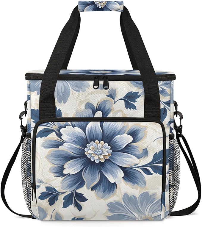 Flower Floral Design Coffee Maker Travel Bag for Keurig K-Mini/K-Mini Plus Insulated Waterproof Tote with Pockets for K-Cup Portable Single-Serve Brewer Case