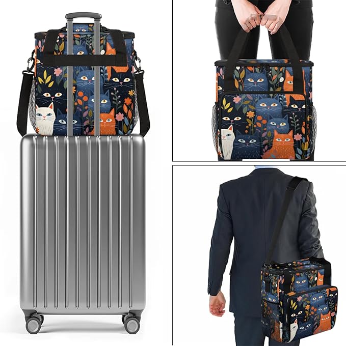 Abstract Cats Coffee Maker Travel Bag for Keurig K-Mini/K-Mini Plus Insulated Waterproof Tote with Pockets for K-Cup Portable Single-Serve Brewer Case