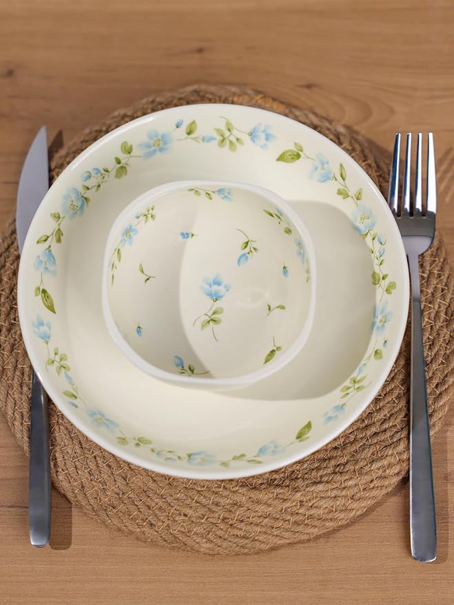GDCZ Dishes and Plates 4-Piece Dinnerware Set Round Plates and Bowls Set Microwave &amp Dishwasher Safe Easy to Clean