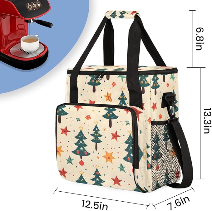 Colorful Tree Christmas Coffee Maker Carrying Bag Travel Storage Bag Compatible with K-Mini or K-Mini Plus Single Serve Coffee Brewer Carrying Case with Multiple Pockets &amp Shoulder Strap