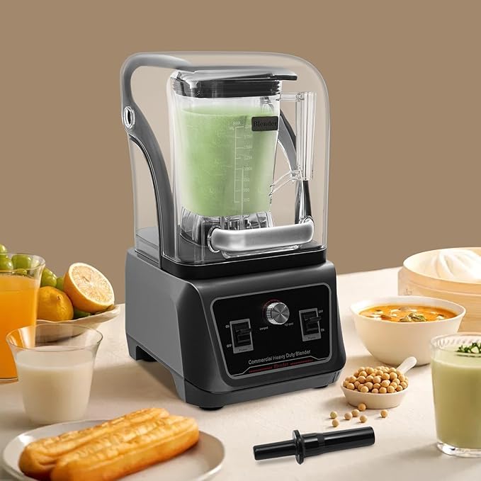 68oz Professional Commercial Blenders with Soundproof Shield 2200W High Speed Quiet Countertop Blenders with Mixing Rod Multifunctional Smoothie Blenders Maker for Restaurants Milk Tea Shops Cafes