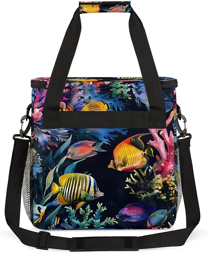 Ocean Fish Travel Coffee Maker Carrying Bag Large Organizer Storage Tote Bag Insulated Reusable Cooler Grocery Bags