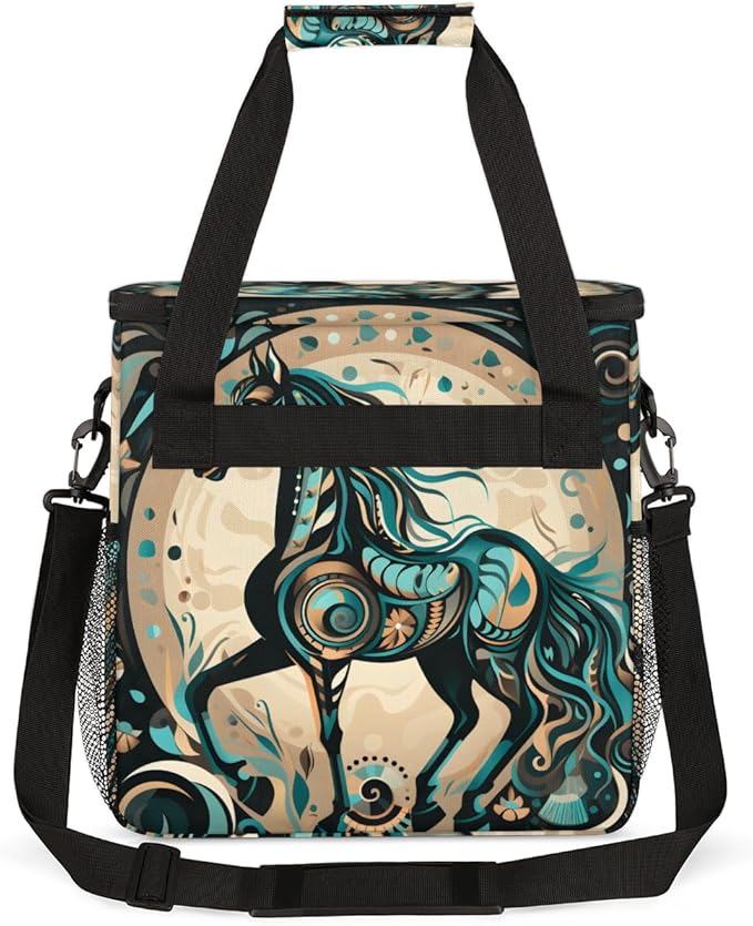 Abstract Horse Coffee Maker Carrying Bag Aztec Horse Travel Storage Bag Compatible with K-Mini or K-Mini Plus Single Serve Coffee Brewer Carrying Case with Multiple Pockets &amp Shoulder Strap