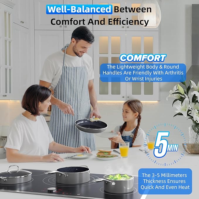 Deluxe DUXANO 14PC Healthy Pots and Pan With 9H Anti-scratch Coating 2-Layer Non-Stick Ceramic&ampPFAS Free Sensitively&ampEvenly Induction Cooking Enhanced Flavor with Infrared Cookware Dishwas