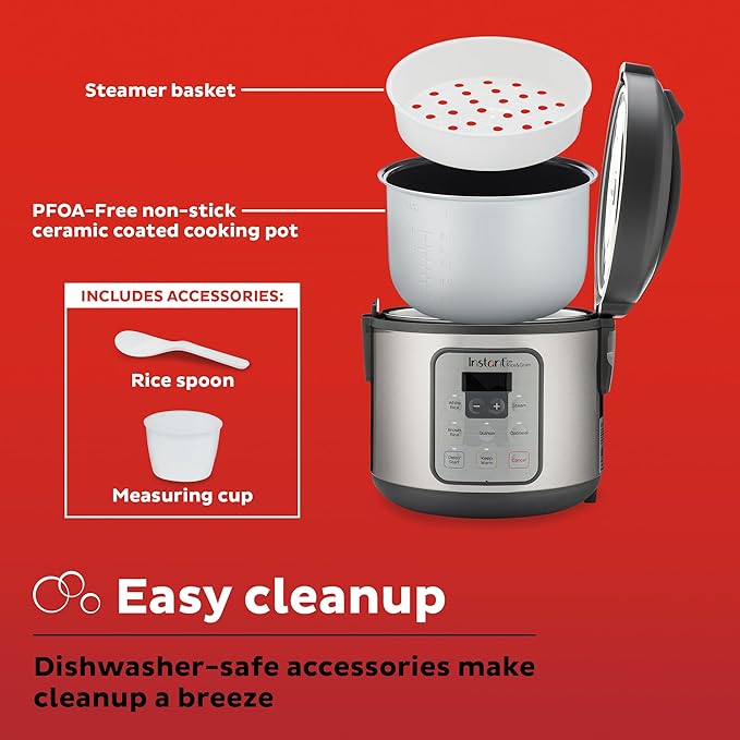 Instant Pot Zest 8 Cup One Touch Rice Cooker From the Makers of Instant Pot Steamer Cooks Rice Grains Quinoa and Oatmeal 8-cup cooked/4-cup uncooked No Pressure Cooking Functionality