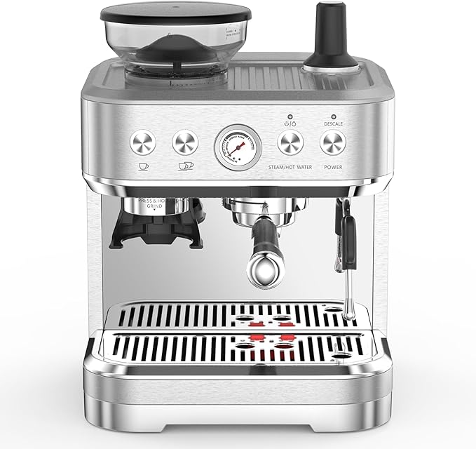 OMTech Espresso Machine - 15 Bar Milk Frother Grinder Italian Pump 2.5L Tank Stainless Steel